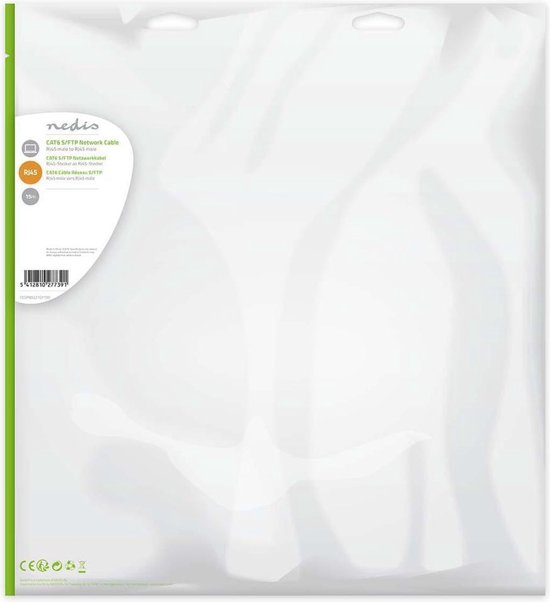 CAT6 Netwerkkabel - RJ45 Male - RJ45 Male - S/FTP - 15.0 m - Rond - LSZH - Grijs - Polybag - afbeelding 5