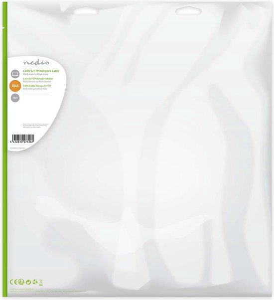 CAT6 Netwerkkabel - RJ45 Male - RJ45 Male - S/FTP - 15.0 m - Rond - LSZH - Zwart - Polybag - afbeelding 4