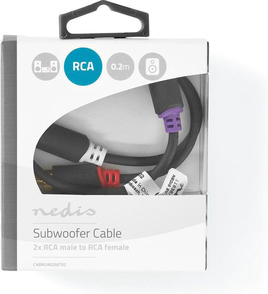 Nedis Stereo-Audiokabel - 2x RCA Male - RCA Female - Verguld - 0.20 m - Rond - Antraciet - Doos - afbeelding 3