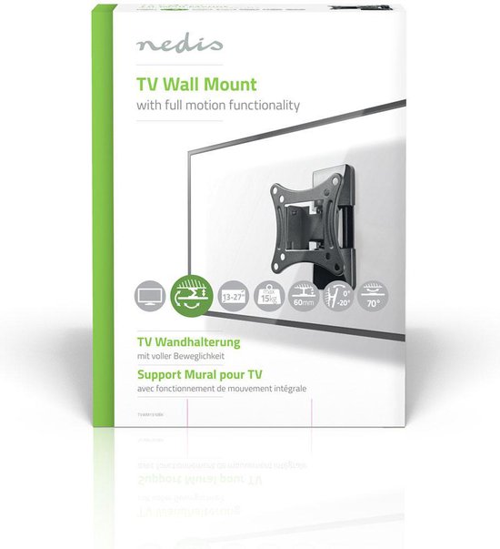 Nedis Draai- en Kantelbare TV-Muurbeugel - 13 - 27 " - Maximaal schermgewicht: 15 kg - Kantelbaar - Draaibaar - Minimale muurafstand: 60 mm - Maximale muurafstand: 60 mm - 1 Draaipunt(en) - ABS / Staal - afbeelding 5