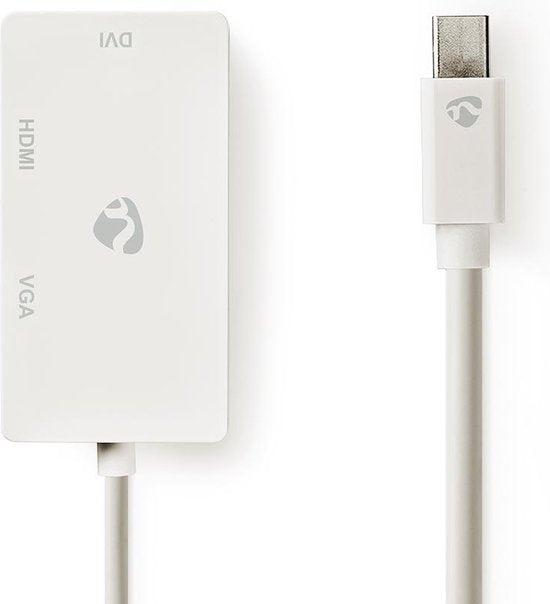 Nedis Mini DisplayPort-Kabel - DisplayPort 1.2 - Mini-DisplayPort Male - DVI-D 24+1-Pins Female / HDMI Input / VGA Female 15p - 21.6 Gbps - Vernikkeld - 0.20 m - Rond - PVC - Wit - Blister - afbeelding 1