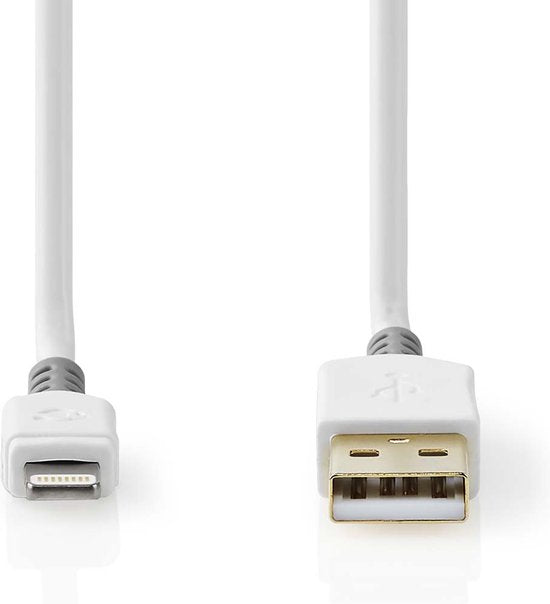 Nedis Lightning Kabel - USB 2.0 - Apple Lightning 8-Pins - USB-A Male - 480 Mbps - Verguld - 2.00 m - Rond - PVC - Grijs / Wit - Doos - afbeelding 1
