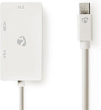 Nedis Mini DisplayPort-Kabel - DisplayPort 1.2 - Mini-DisplayPort Male - DVI-D 24+1-Pins Female / HDMI Input / VGA Female 15p - 21.6 Gbps - Vernikkeld - 0.20 m - Rond - PVC - Wit - Polybag - afbeelding 1