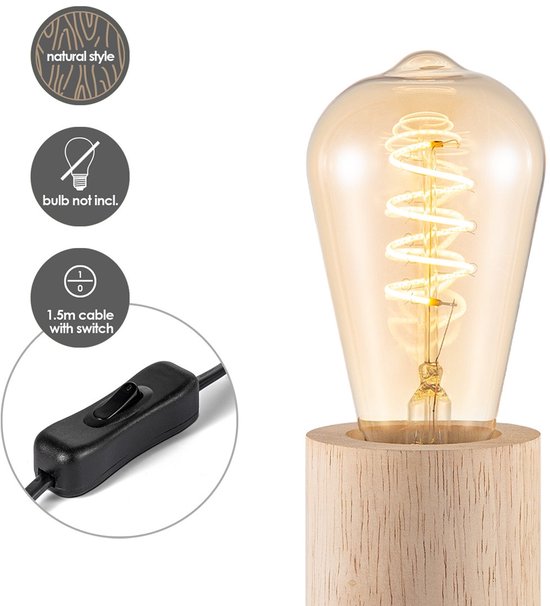 Home Sweet Home - Landelijke tafellamp Billy - 10/10/11,5cm - bedlampje - geschikt voor E27 LED lichtbron - gemaakt van Bamboe - afbeelding 5