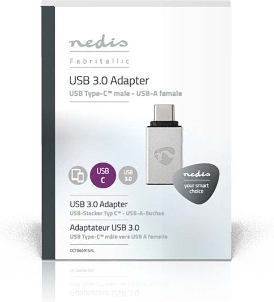 Nedis USB-C Adapter - USB 3.2 Gen 1 - USB-C Male - USB-A Female - 5 Gbps - Rond - Vernikkeld - Zilver - Cover Window Box - afbeelding 8