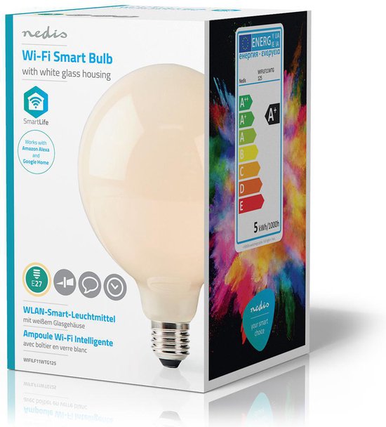 Nedis SmartLife LED Filamentlamp - Wi-Fi - E27 - 500 lm - 5 W - Warm Wit - 2700 K - Glas - Android / IOS - G125 - 1 Stuks - afbeelding 6