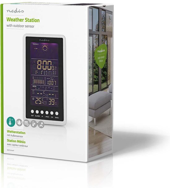 Nedis Weerstation - Binnen & Buiten - Radiogestuurde klok - Inclusief draadloze weersensor - Weersvoorspelling - Barometer - Tijdweergave - LCD met Achtergrondverlichting - Wekkerfunctie - afbeelding 2