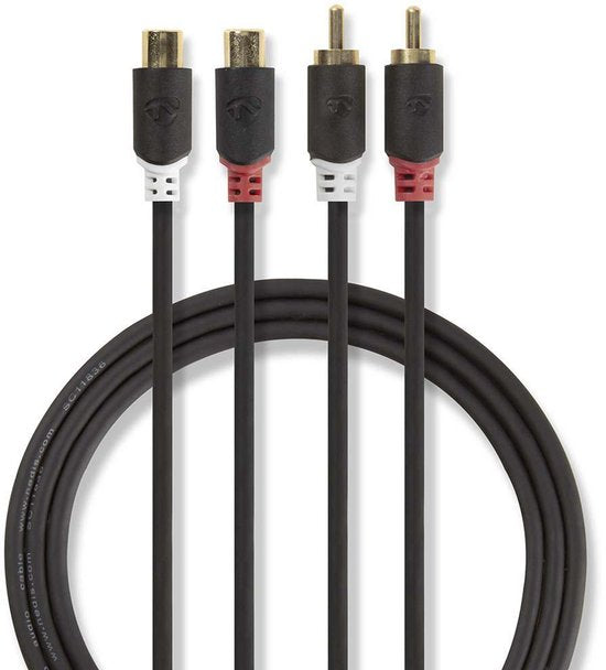 Nedis Stereo-Audiokabel - 2x RCA Male - 2x RCA Female - Verguld - 2.00 m - Rond - Antraciet - Doos - afbeelding 9