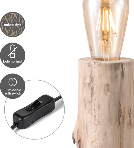 Home Sweet Home - Landelijke tafellamp Billy - 12/12/25.5cm - bedlampje - geschikt voor E27 LED lichtbron - gemaakt van Hout - afbeelding 7