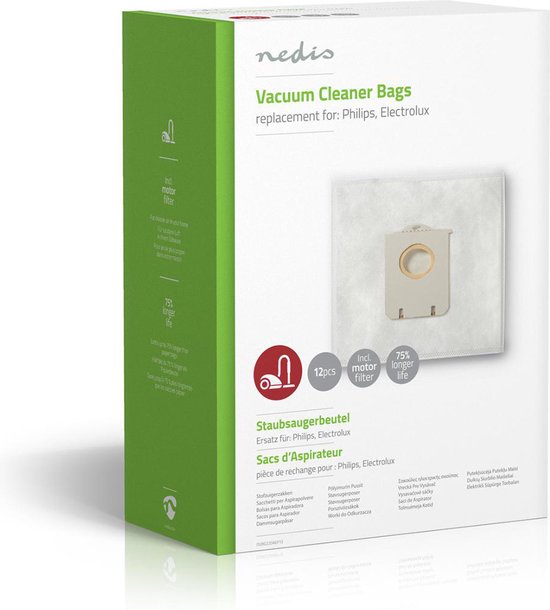 Nedis Stofzuigerzak - 12 Stuks - Synthetisch - Meest verkocht voor: Philips / Electrolux - Wit - afbeelding 3