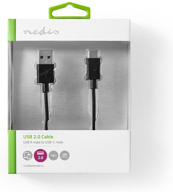 USB-Kabel - USB 2.0 - USB-A Male - USB-C Male - W - 480 Mbps - Vernikkeld - m - Rond - PVC - afbeelding 28