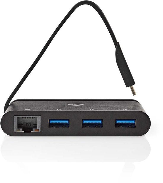 Nedis USB Multi-Port Adapter - USB 3.1 - USB-C Male - RJ45 Female / 3x USB-A - Rond - Vernikkeld - Zwart - Window Box met Euro Lock - afbeelding 4