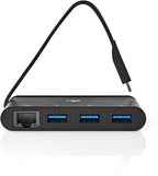 Nedis USB Multi-Port Adapter - USB 3.1 - USB-C Male - RJ45 Female / 3x USB-A - Rond - Vernikkeld - Zwart - Window Box met Euro Lock - afbeelding 4