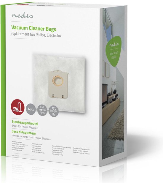 Nedis Stofzuigerzak - 12 Stuks - Synthetisch - Meest verkocht voor: Philips / Electrolux - Wit - afbeelding 2