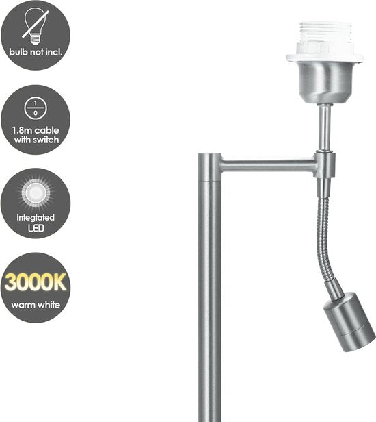 Home Sweet Home - Moderne tafellamp voet Read voor lampenkap - Geborsteld staal - 20/20/47cm - 2 lichts tafellamp met flexibele LED spot - geschikt - afbeelding 3