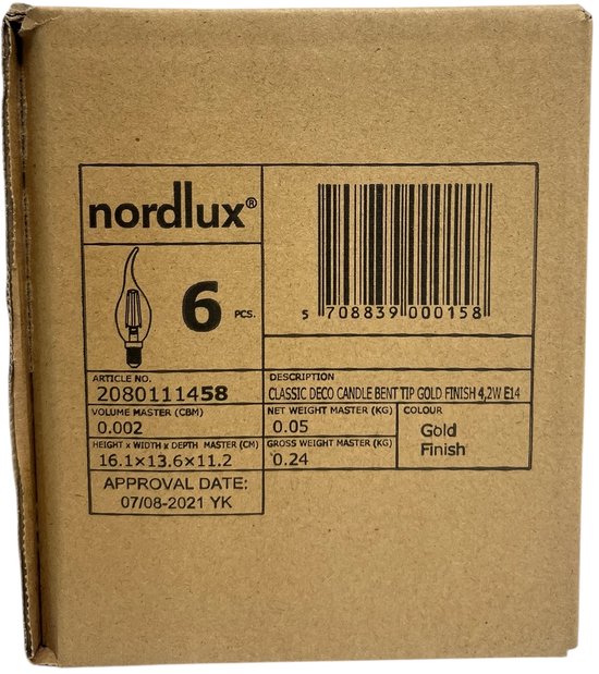 6 x Nordlux LED Filament E14 lamp 4,2w (35w) Dimbaar Kaarsmodel met Tip Warm licht (Gold Finish) ideaal voor oa Kroonluchters - afbeelding 4