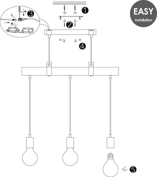 Home Sweet Home - Landelijke Hanglamp Denton - geschikt voor E27 LED lichtbron - 3 lichts hanglamp gemaakt van Hout - 60/14/128cm - Pendellamp geschikt voor woonkamer, slaapkamer en keuken - afbeelding 4