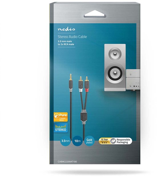Nedis 3,5mm Jack - Tulp stereo audio kabel - zwart - meter - afbeelding 2