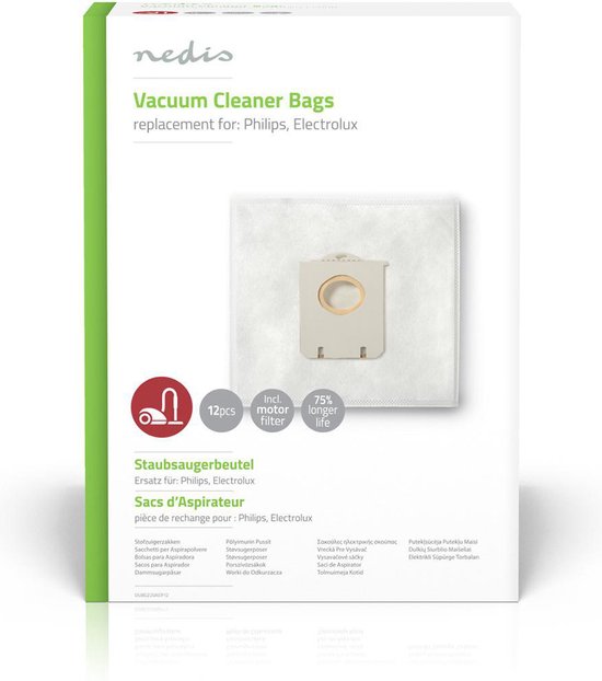 Nedis Stofzuigerzak - 12 Stuks - Synthetisch - Meest verkocht voor: Philips / Electrolux - Wit - afbeelding 1