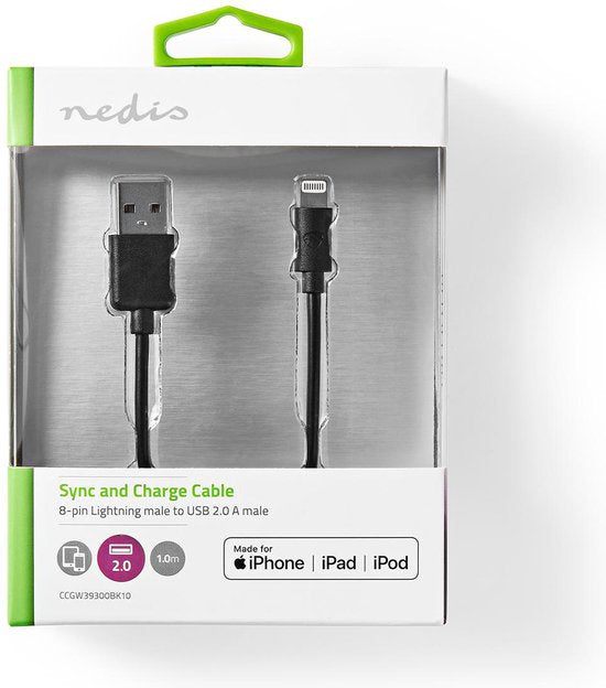 USB-Kabel | Apple Lightning 8-Pins | USB-A Male | Vernikkeld | m | Rond | PVC | | Window Box - afbeelding 3
