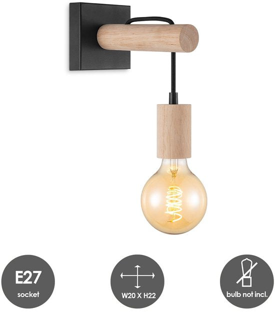 Home Sweet Home - Landelijke Wandlamp Billy - Muurlamp gemaakt van hout - Zwart - 10/20/22cm - wandlamp geschikt voor woonkamer, slaapkamer- - afbeelding 2