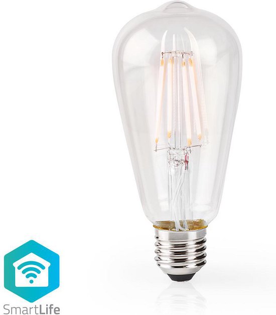 Nedis SmartLife LED Filamentlamp - Wi-Fi - E27 - 500 lm - 5 W - Warm Wit - 2700 - Glas - Android / IOS - ST64 - 1 Stuks - afbeelding 1