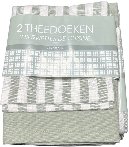 12 x Theedoek 50 cm x 50 cm Grijsgroen 100 % Katoen - afbeelding 1