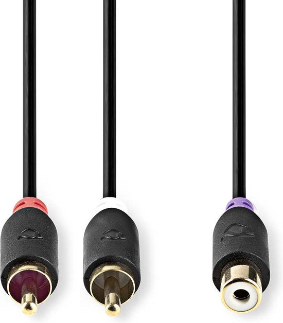 Nedis Stereo-Audiokabel - 2x RCA Male - RCA Female - Verguld - 0.20 m - Rond - Antraciet - Doos - afbeelding 1
