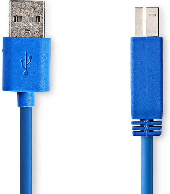 Nedis USB-Kabel - USB 3.2 Gen 1 - USB-A Male - USB-B Male - 5 Gbps - Vernikkeld - 3.00 m - Rond - PVC - Blauw - Envelop - afbeelding 1