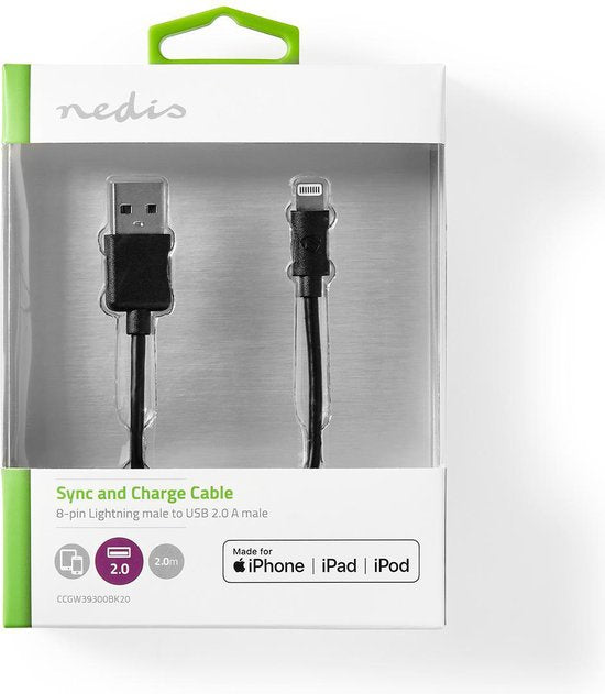 Nedis Lightning naar USB kabel - zwart - meter - afbeelding 4