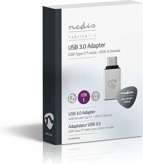 Nedis USB-C Adapter - USB 3.2 Gen 1 - USB-C Male - USB-A Female - 5 Gbps - Rond - Vernikkeld - Zilver - Cover Window Box - afbeelding 10