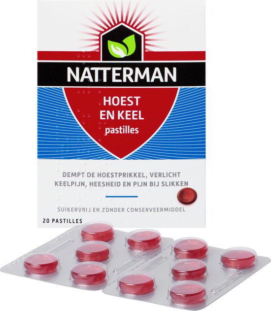 Natterman Hoest en Keel pastilles - Dempt de hoestprikkel - Verlicht keelpijn, heesheid en pijn bij slikken - Suikervrij - Anti-hoestmiddel - Medisch hulpmiddel - Vanaf 6 jaar - 20 pastilles - afbeelding 5