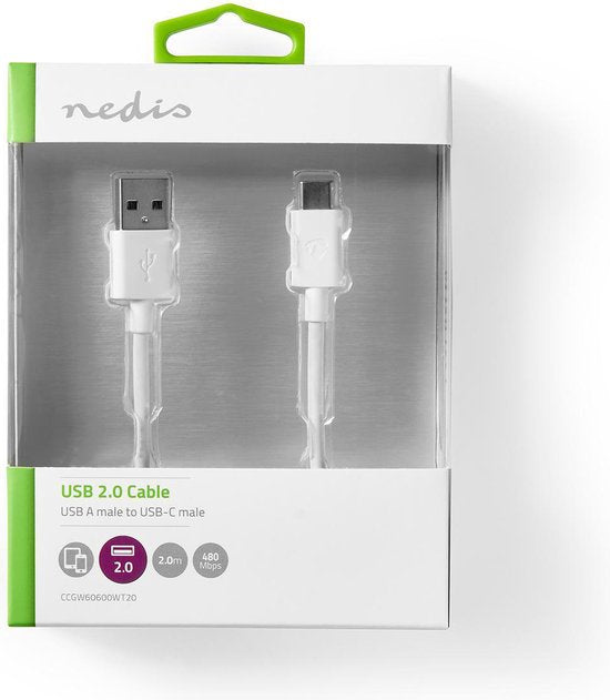 USB-Kabel - USB 2.0 - USB-A Male - USB-C Male - W - 480 Mbps - Vernikkeld - m - Rond - PVC - afbeelding 36