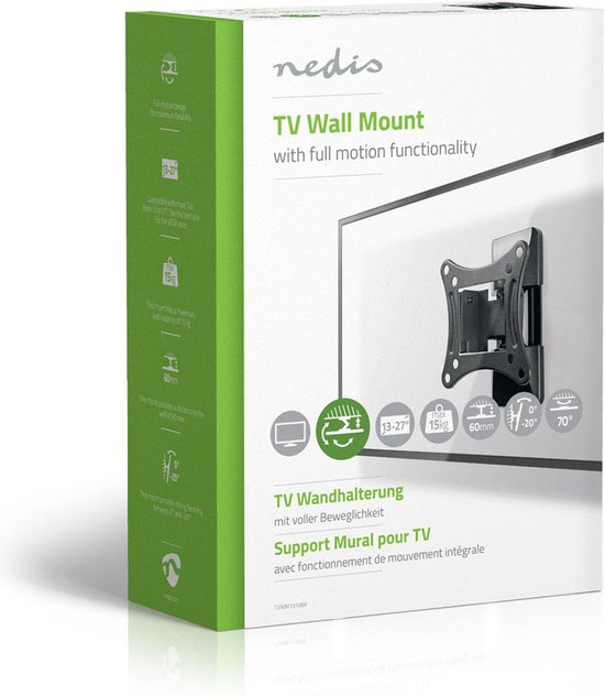 Nedis Draai- en Kantelbare TV-Muurbeugel - 13 - 27 " - Maximaal schermgewicht: 15 kg - Kantelbaar - Draaibaar - Minimale muurafstand: 60 mm - Maximale muurafstand: 60 mm - 1 Draaipunt(en) - ABS / Staal - afbeelding 7