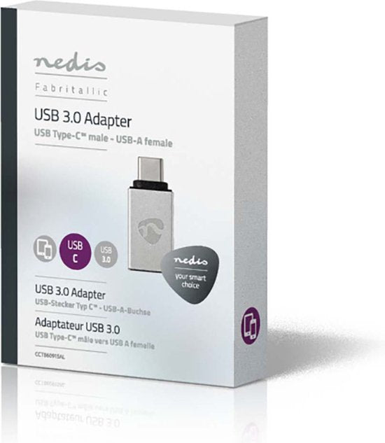 Nedis USB-C Adapter - USB 3.2 Gen 1 - USB-C Male - USB-A Female - 5 Gbps - Rond - Vernikkeld - Zilver - Cover Window Box - afbeelding 7
