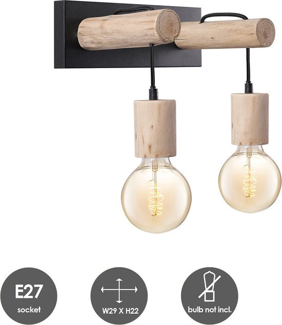 Home Sweet Home - Landelijke Wandlamp Billy - Muurlamp gemaakt van hout - Zwart - 29/20/22cm - wandlamp geschikt voor woonkamer, slaapkamer- - afbeelding 8