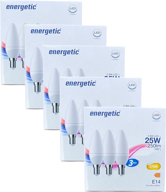 15 Stuks (5 x doosje van 3) Energetic Kaars E14 Warm Wit (2700K) 2,9 W (25 W) - afbeelding 1