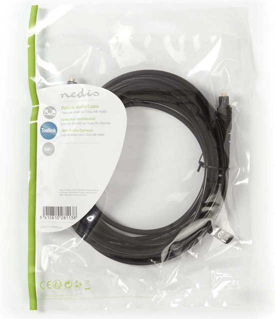 Nedis Optische Audiokabel - TosLink Male - TosLink Male - m - Rond - PVC - Zwart - afbeelding 9