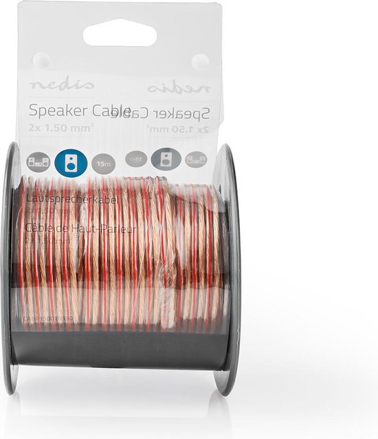 Nedis Speaker-Kabel - 2 x 1.50 mm² - Koper - 15.0 m - Rond - PVC - Transparant - Rol - afbeelding 2