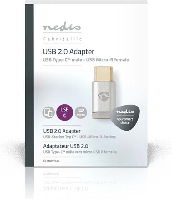 Nedis USB-C Adapter - USB 2.0 - USB-C Male - USB Micro-B Female - 480 Mbps - Rond - Verguld - Zilver - Cover Window Box - afbeelding 10