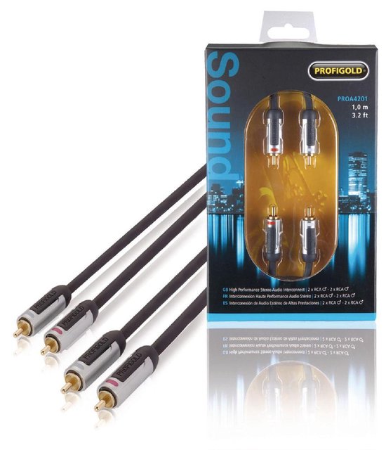 Profigold PROA4201 Stereo-audiokabel 2x RCA male - male 1,00 m zwart - afbeelding 3