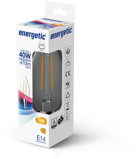 Energetic LED Kaarslamp B35 E14 4.2W 2700K 470lm 230V - Helder - Dimbaar - Warm Wit - afbeelding 4