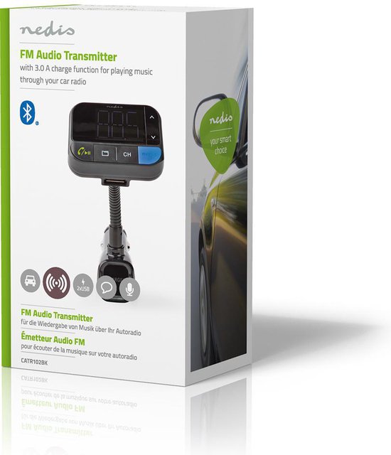 Nedis FM-Audiotransmitter voor Auto - Zwanenhals - Handsfree bellen - 1.5 " - LED-Scherm - Bluetooth - 5.0 V DC / 1.0 A / 5.0 V DC / 2.4 A - Bass boost - Google Assistant / Siri - Zwart - afbeelding 3