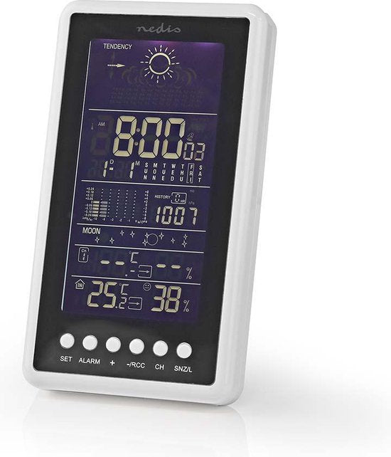 Nedis Weerstation - Binnen & Buiten - Radiogestuurde klok - Inclusief draadloze weersensor - Weersvoorspelling - Barometer - Tijdweergave - LCD met Achtergrondverlichting - Wekkerfunctie - afbeelding 7