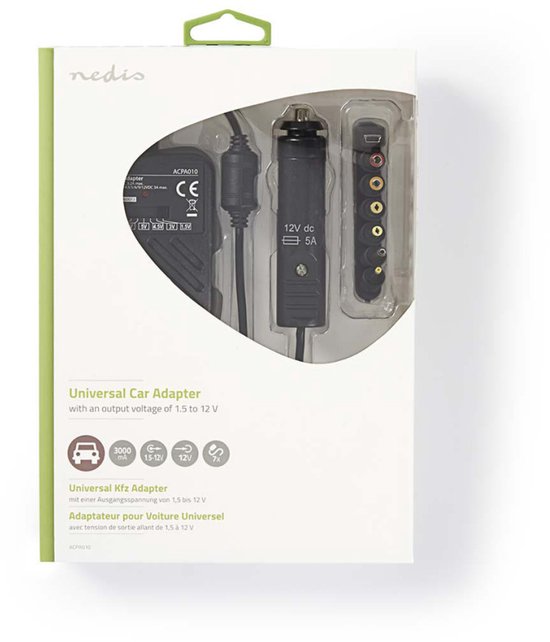 Nedis Universele AC-Stroomadapter - 36 W - 0 - 12 V DC - 1.20 m - 5.0 A - 7 plug(s) - Zwart - afbeelding 4