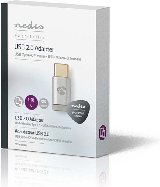 Nedis USB-C Adapter - USB 2.0 - USB-C Male - USB Micro-B Female - 480 Mbps - Rond - Verguld - Zilver - Cover Window Box - afbeelding 9