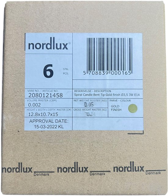 6 stuks Nordlux tipkaarslamp LED - E14 - 3W - 2000K - 200lm -Dimbaar - goud - afbeelding 2