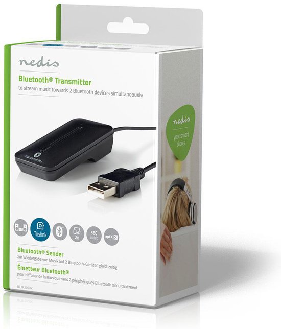 Nedis Bluetooth-Zender - Input: 1x TosLink Female - AptX Low latency / AptX / SBC - Maximaal 2 Apparaten - Zwart - afbeelding 8