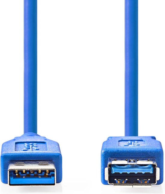 USB-Kabel - USB 3.2 Gen 1 - USB-A Male - USB-A Female - 5 Gbps - Vernikkeld - 1.00 m - Rond - PVC - Blauw - Polybag - afbeelding 1