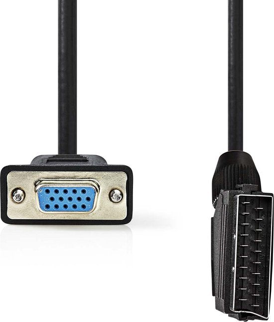 Nedis SCART-Kabel - SCART Male - VGA Female 15p - Vernikkeld - 480p - 2.00 m - Rond - PVC - Zwart - Label - afbeelding 1